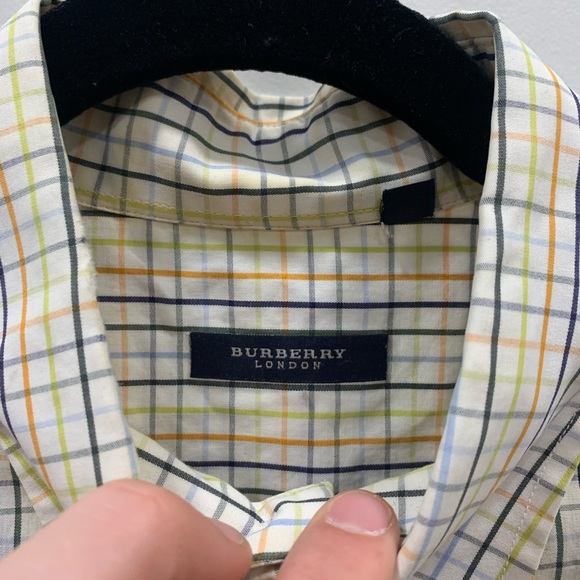 2 Burberry Mens Dress Shirts Button Ups Plaid Blue & White Medium Bundle - Picture 13 of 16
